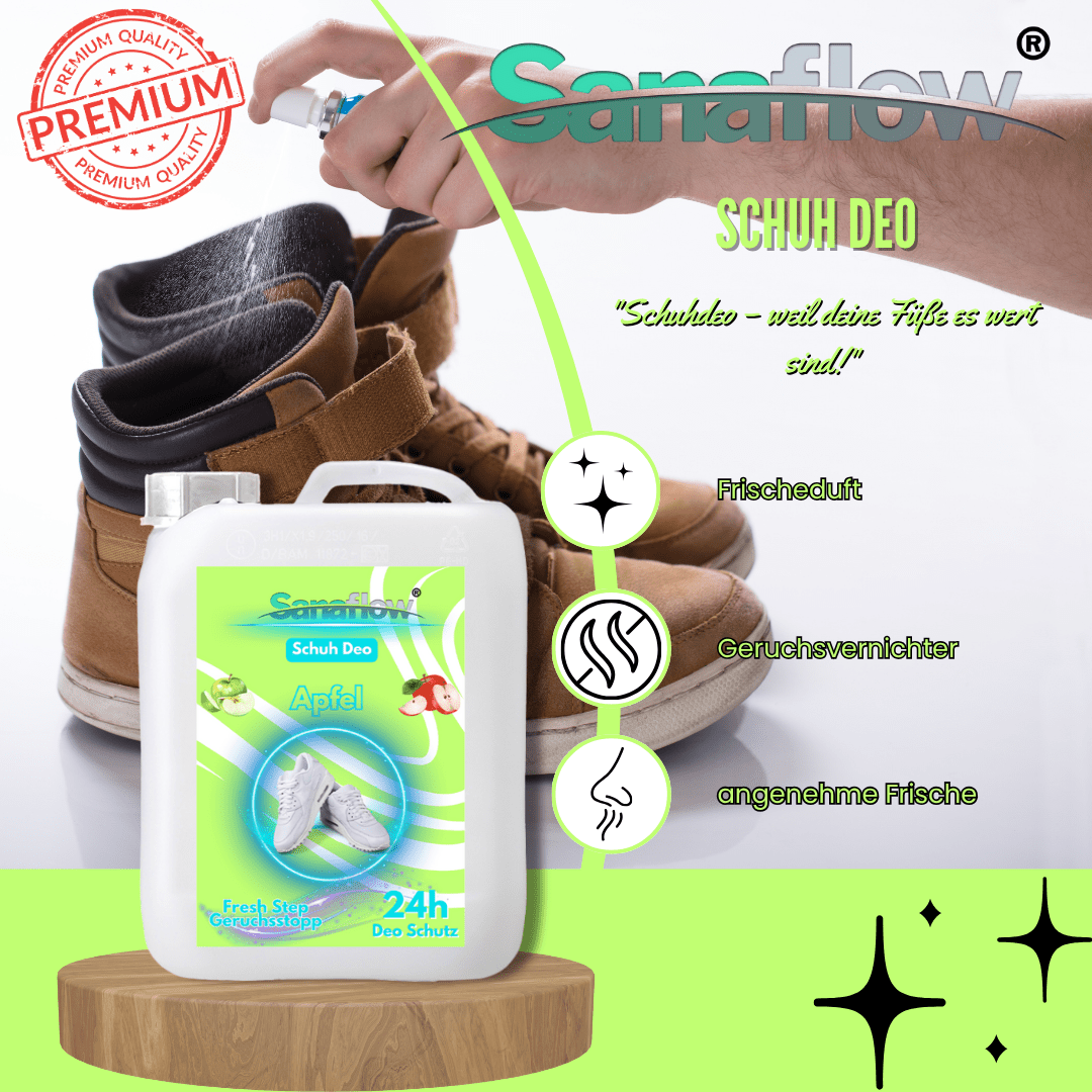 Schuh Deo Apfel – Geruchsstopp, Geruchsentferner & Schuhspray gegen Schweißgeruch, langanhaltende Frische - Sanaflow - Geruchsentferner