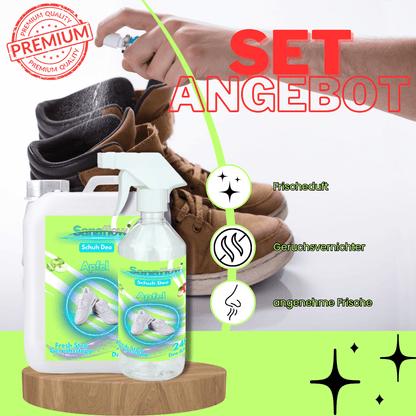 Schuh Deo Apfel – Geruchsstopp, Geruchsentferner & Schuhspray gegen Schweißgeruch, langanhaltende Frische - Sanaflow - Geruchsentferner