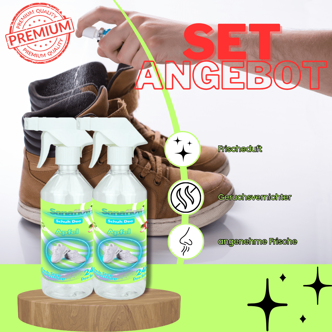 Schuh Deo Apfel – Geruchsstopp, Geruchsentferner & Schuhspray gegen Schweißgeruch, langanhaltende Frische - Sanaflow - Geruchsentferner