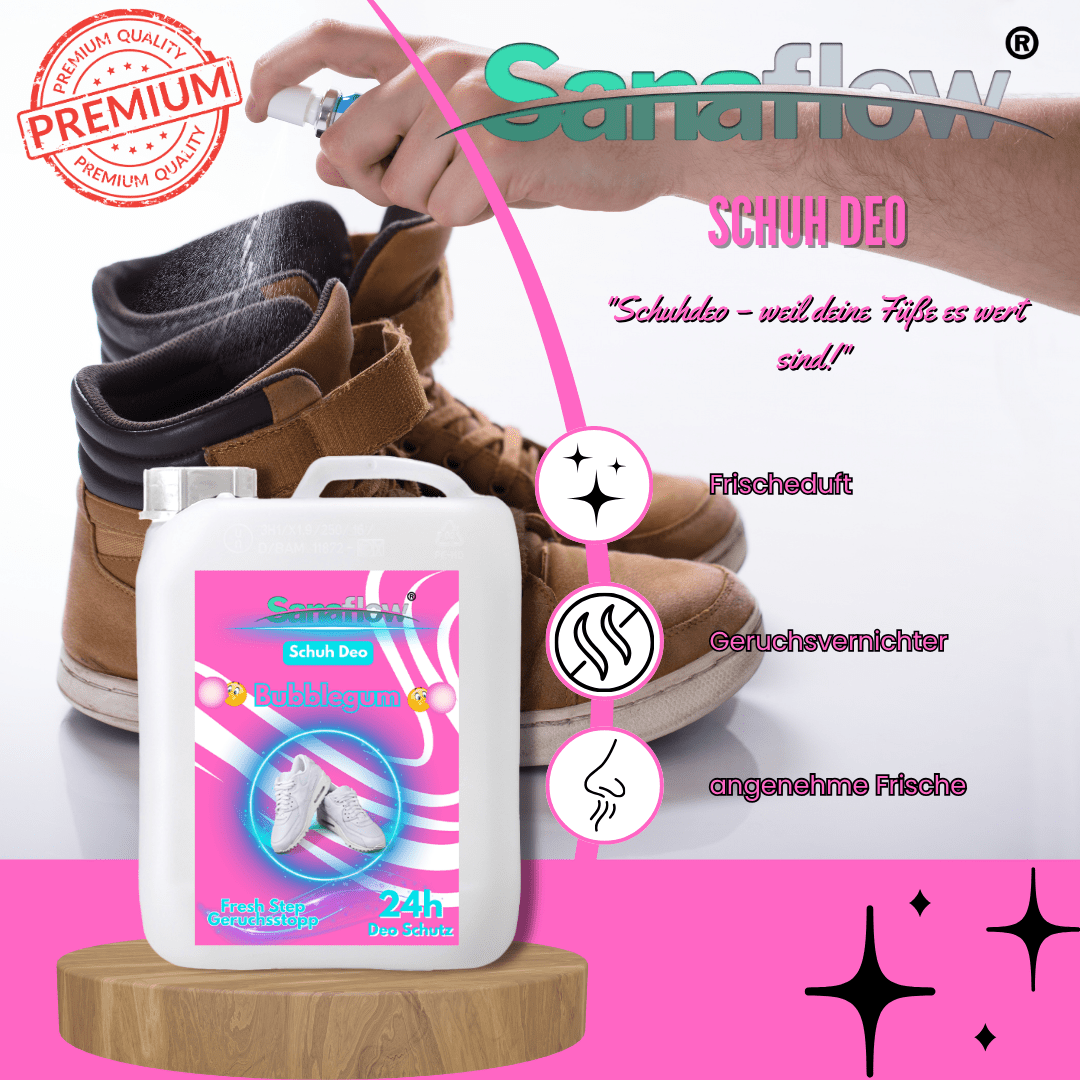 Schuh Deo Bubble Gum – Geruchsstopp, Geruchsentferner & Schuhspray gegen Schweißgeruch, langanhaltende Frische - Sanaflow - Geruchsentferner
