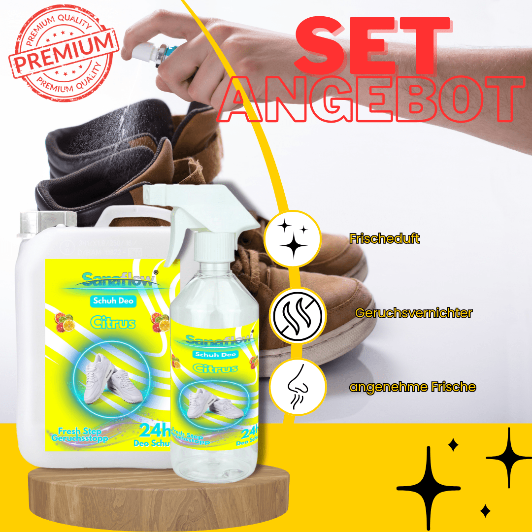 Schuh Deo Citrus – Geruchsstopp, Geruchsentferner & Schuhspray gegen Schweißgeruch, langanhaltende Frische - Sanaflow - Geruchsentferner