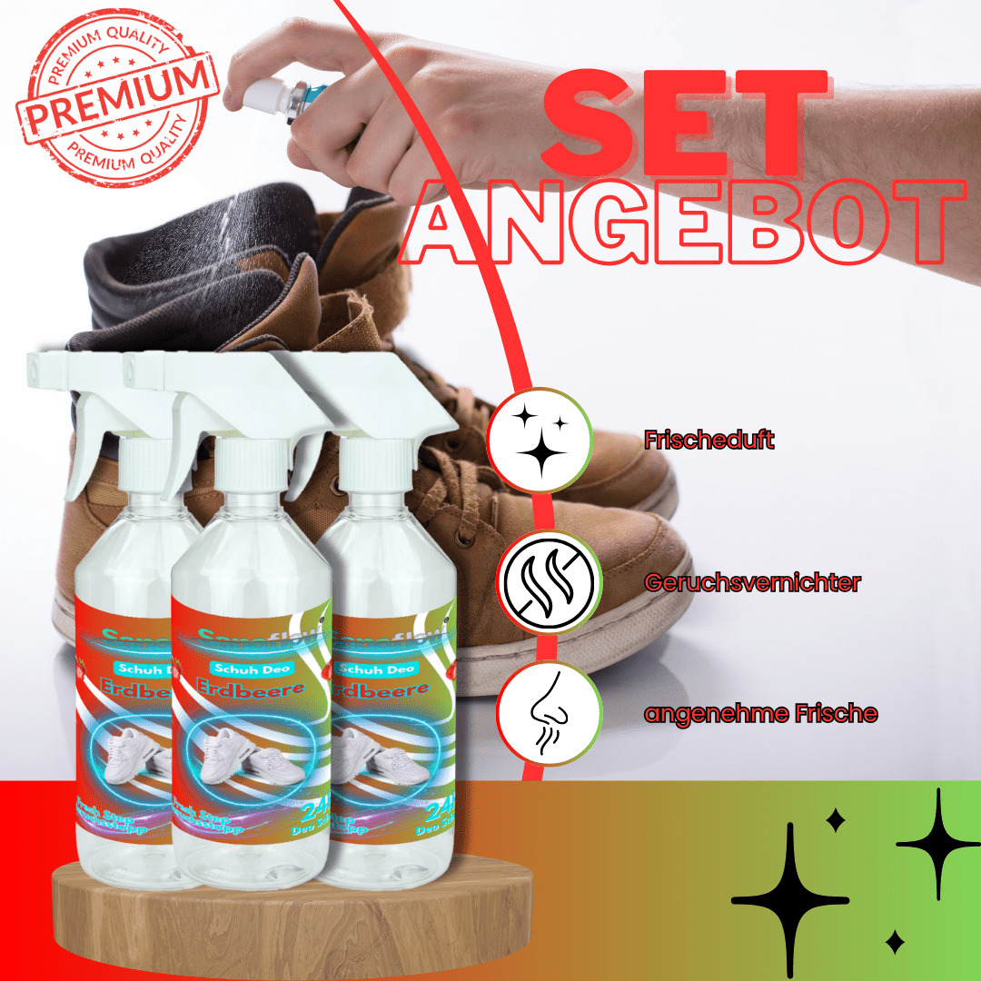Schuh Deo Erdbeere – Geruchsstopp, Geruchsentferner & Schuhspray gegen Schweißgeruch, langanhaltende Frische - Sanaflow - Geruchsentferner