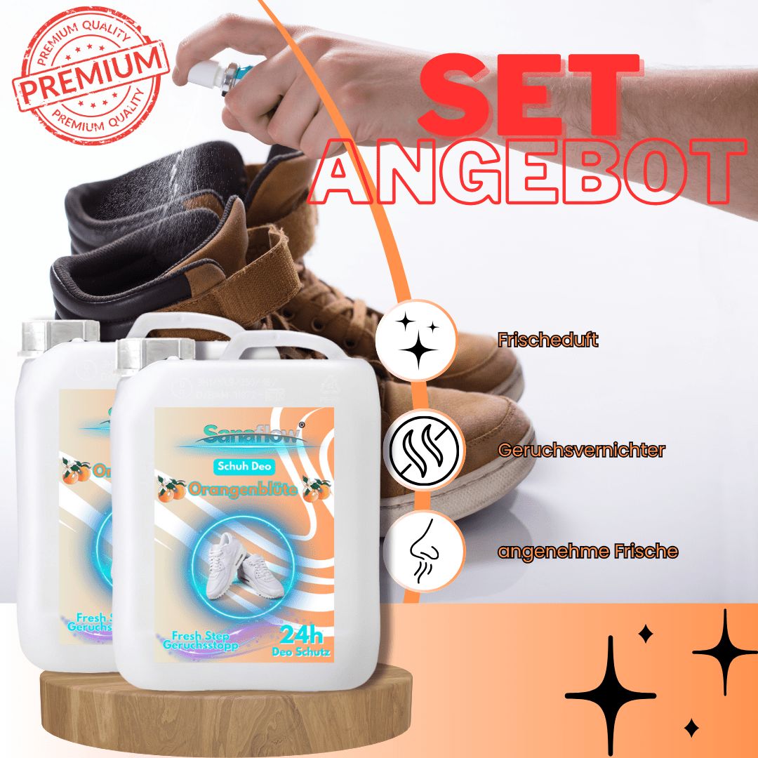 Schuh Deo Orangenblüte – Geruchsstopp, Geruchsentferner & Schuhspray gegen Schweißgeruch, langanhaltende Frische - Sanaflow - Geruchsentferner
