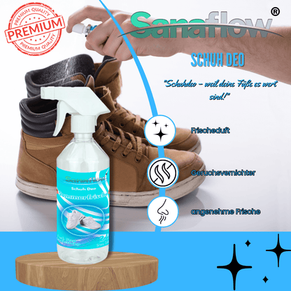 Schuh Deo Sommerfrische – Geruchsstopp, Geruchsentferner & Schuhspray gegen Schweißgeruch, langanhaltende Frische - Sanaflow - Geruchsentferner