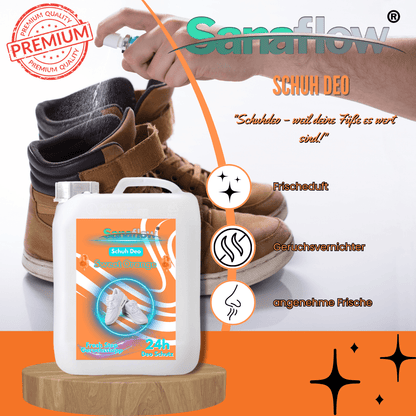 Schuh Deo Sweet Orange – Geruchsstopp, Geruchsentferner & Schuhspray gegen Schweißgeruch, langanhaltende Frische - Sanaflow - Geruchsentferner